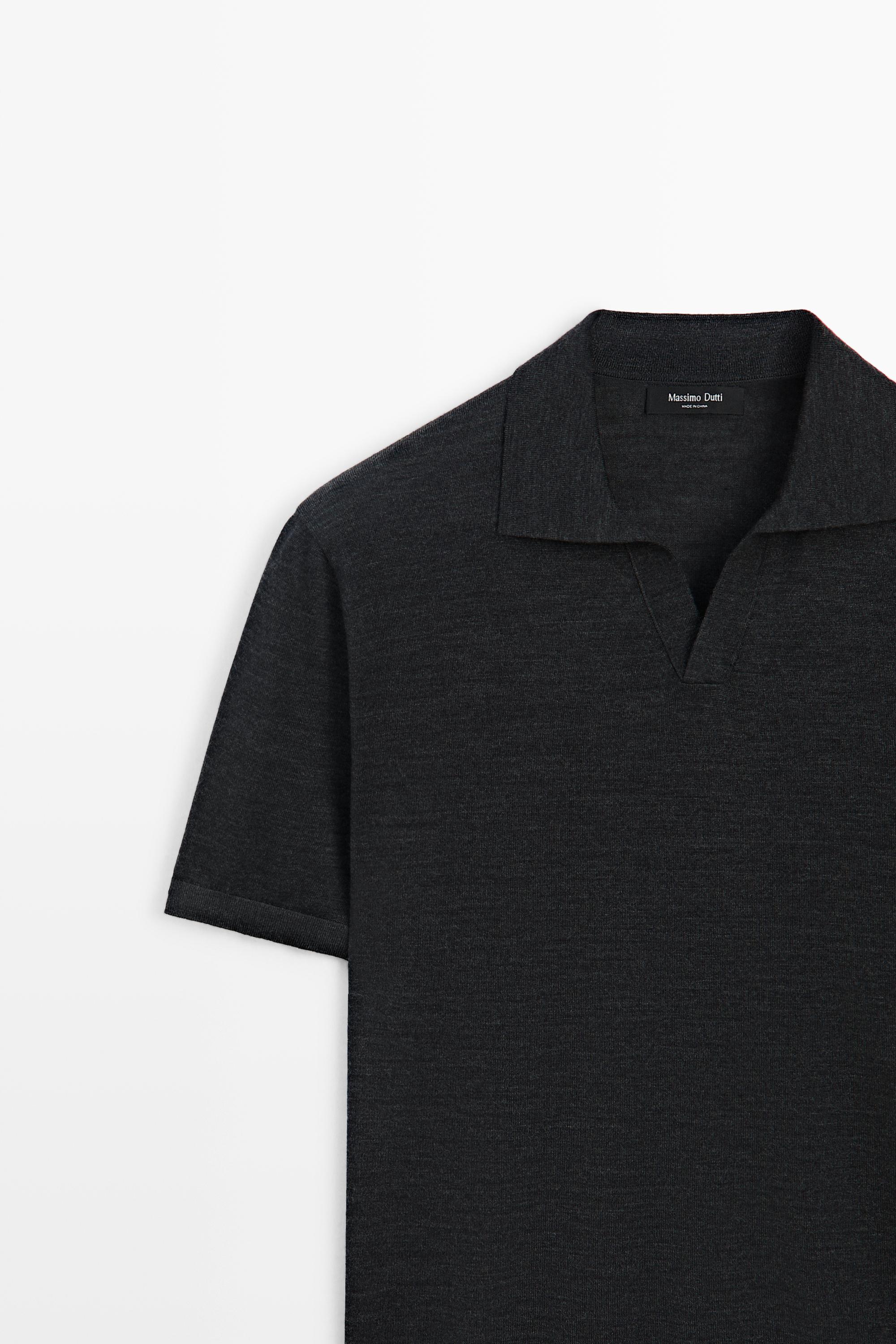 Short sleeve wool blend knit polo shirt